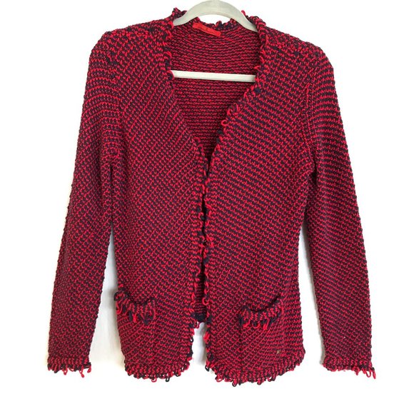 Carolina Herrera Sweaters - Carolina Herrera Cardigan Women Medium Blue Red Open Knit Pocket Long Sleeve